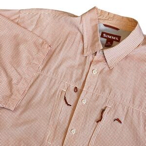 Simms COR3 Vented Button Down Fishing Shirt 100% Cotton Plaid Short Sleeve XXL